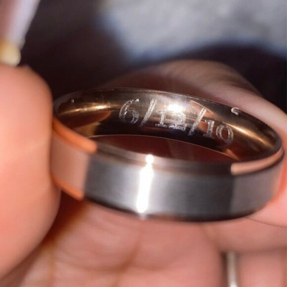 Personalized Men's Silver and Rose Gold Two Tone Wedding Ring Band - Picture 3 of 7
